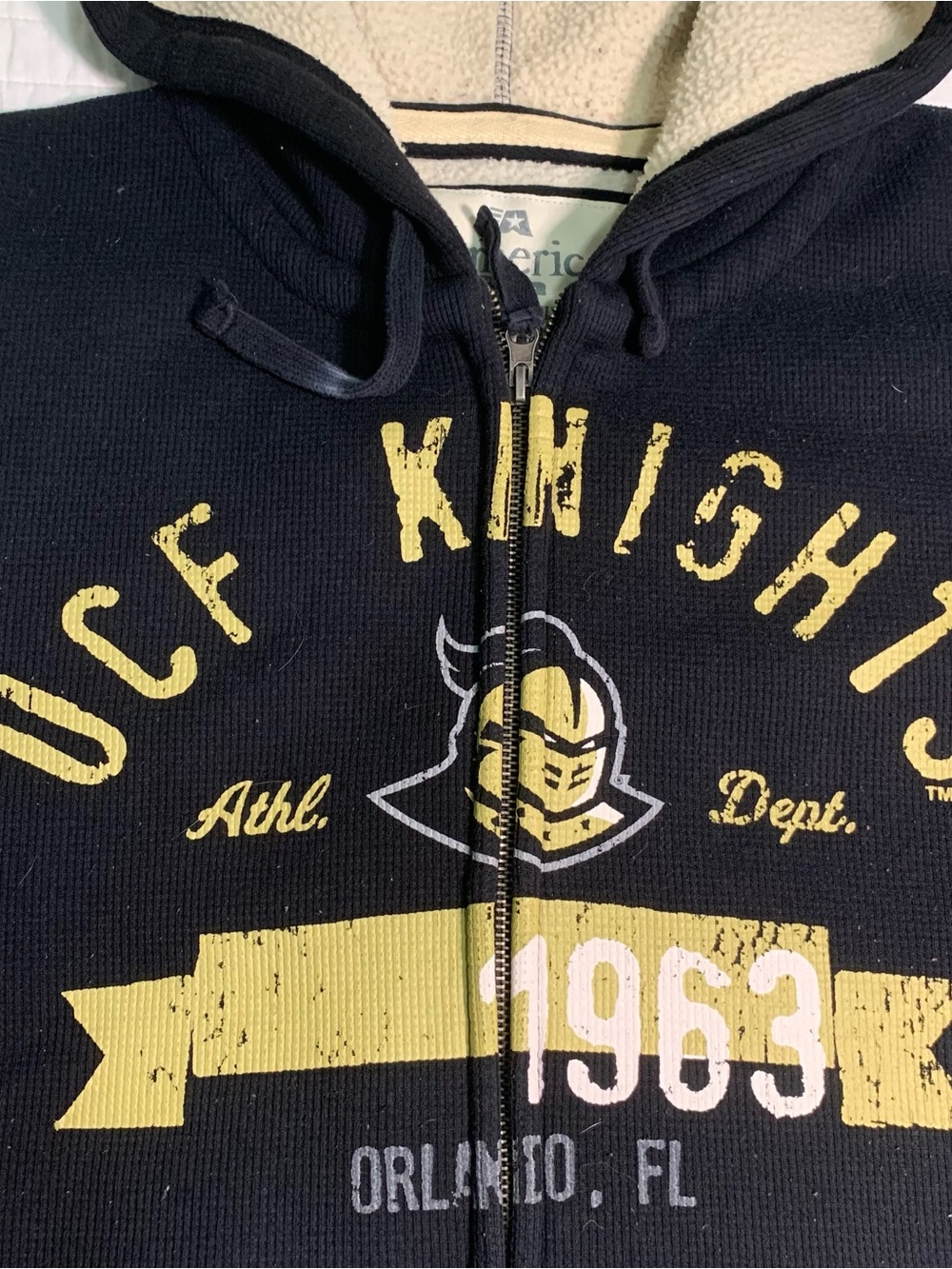 J.America Vintage UCF Knights Black & Gold Sherpa Lined Hoodie Full Zip Mens XL